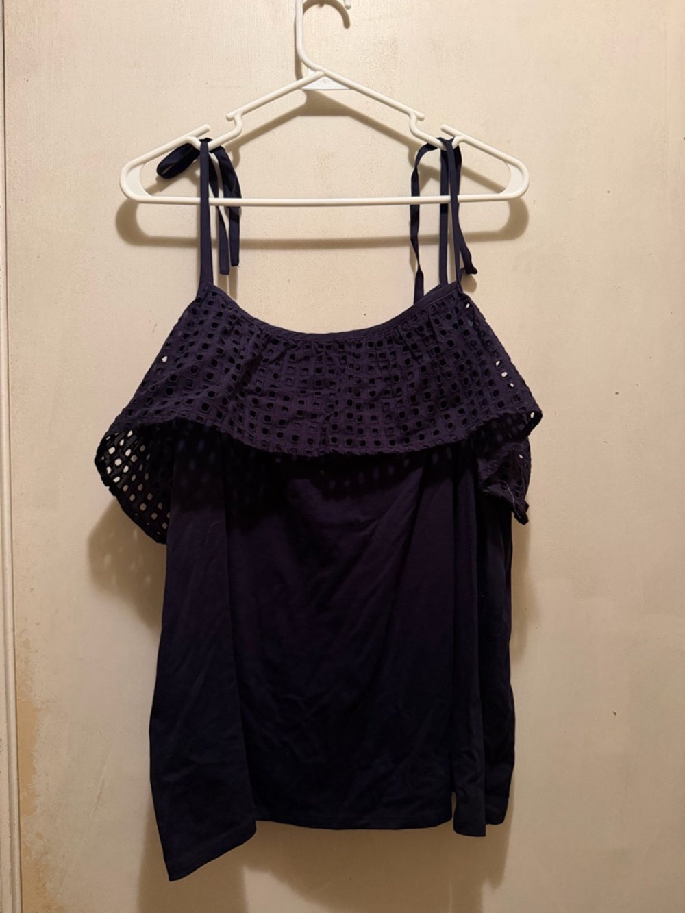 LOFT Black Eyelet Ruffle Camisole